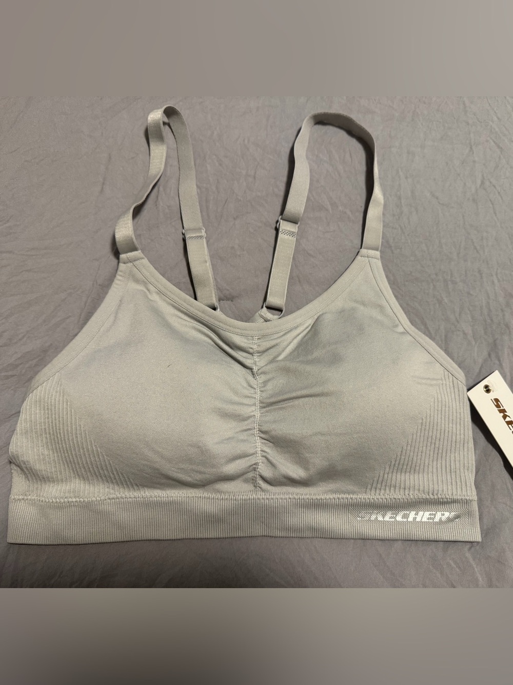 Skechers Light Gray Seamless Padded Sports Bra with Adjustable Straps Size XL